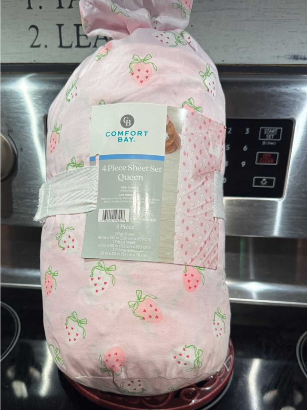 Comfort Bay Pink Strawberry Queen Sheet Set - Playful Strawberry Print